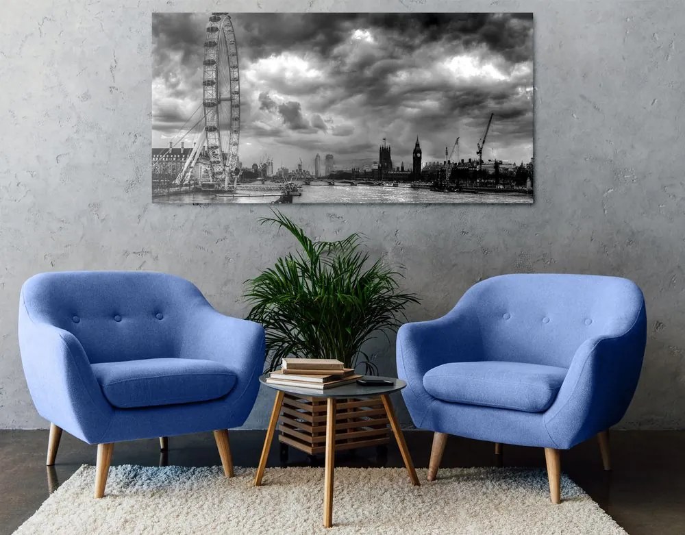 Quadro su tela – Unico Londra e fiume Tamigi in bianco e nero