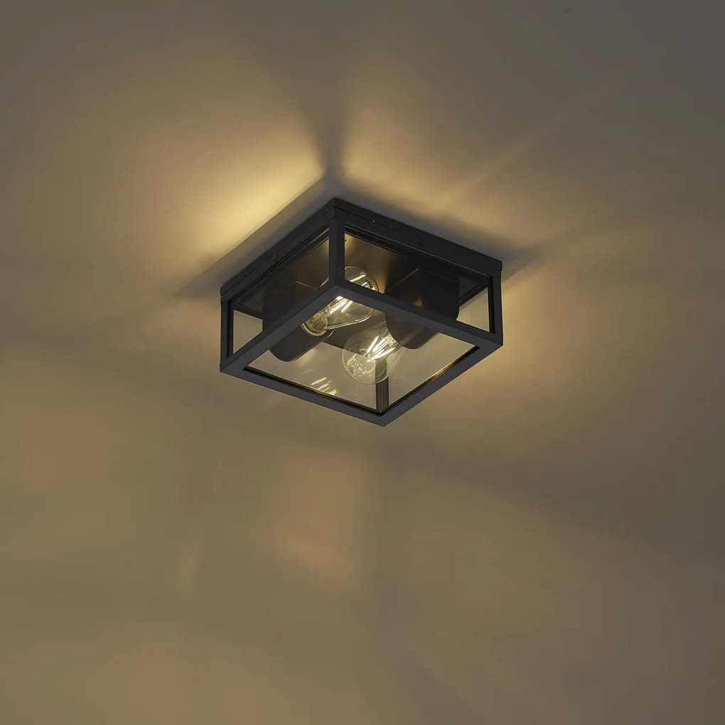 Plafoniera da esterno industriale nera con sensore di movimento e crepuscolare IP44 - Charlois