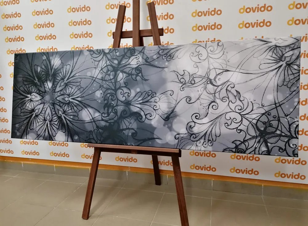 Stampa su tela – Mandala floreale in bianco e nero