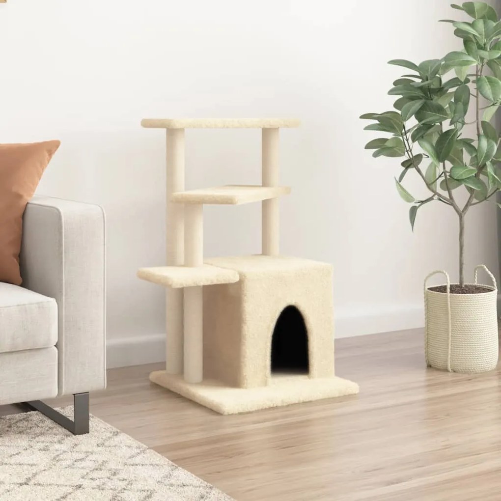 Albero per gatti con tiragraffi in sisal crema 83,5 cm