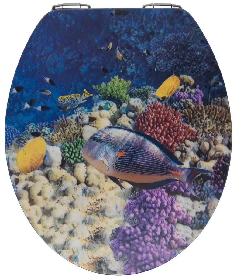 Sedile per wc con immagine 3D e chiusura facilitata Bellevue, 44,5 x 38 cm Fish - Wenko