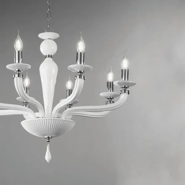 Lampadario a sospensione D82 cm VILLA a 8 luci in vetro lavorato a mano BIANCO