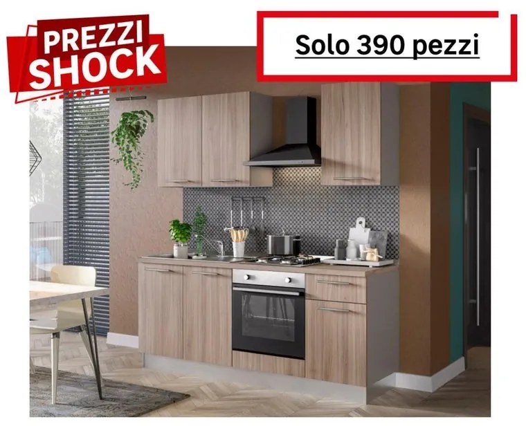 Cucina montata Flora con elettrodomestici noce L 195 cm