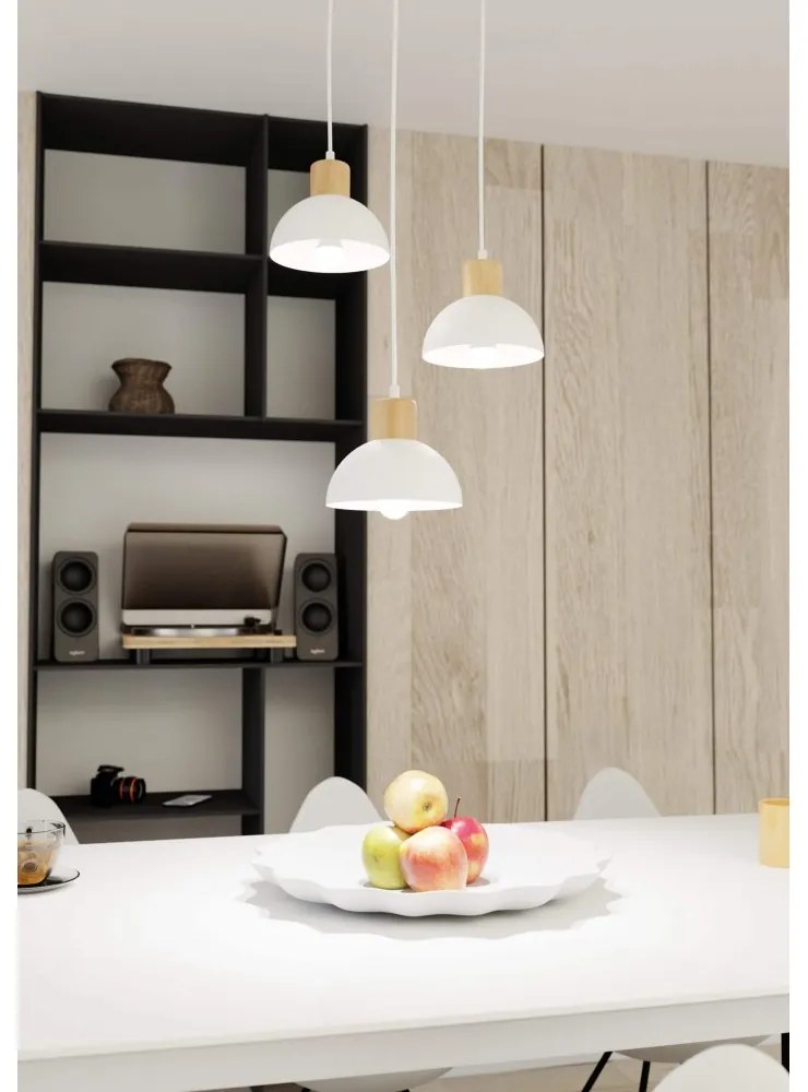 Lampada a sospensione SECO 3 PREMIUM in acciaio e legno 3xE27 Colore del corpo Bianco