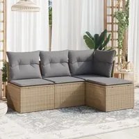 Set Divano da Giardino 4 pz con Cuscini Beige in Polyrattan 3217499