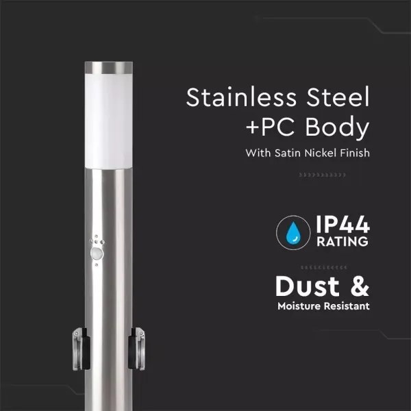 Lampada da esterno con sensore + 2 prese 1xE27/60W/230V IP44 60cm cromo opaco