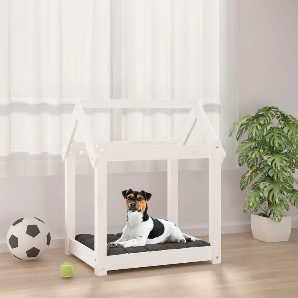 Cuccia Per Cani Bianca 61x50x70 Cm İn Legno Massello Di Pino /