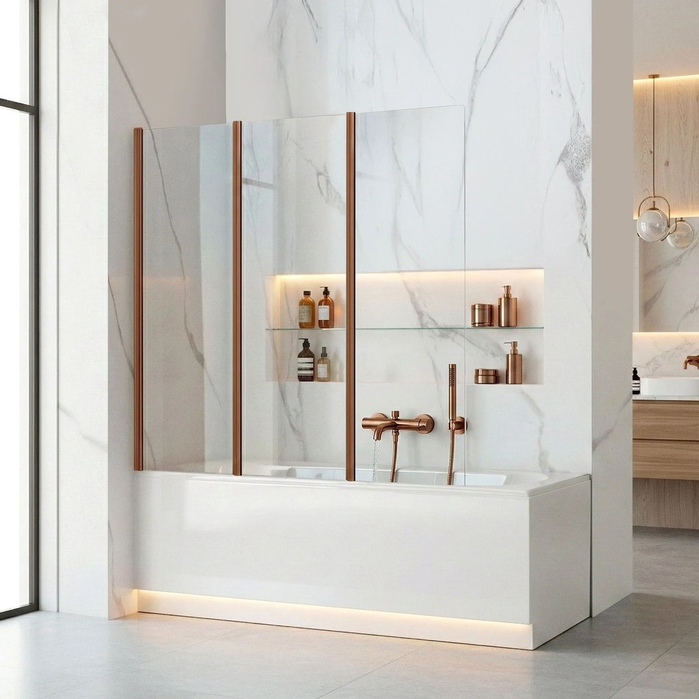 Schermo vasca pieghevole Rea Agat-3 120 Brush Copper