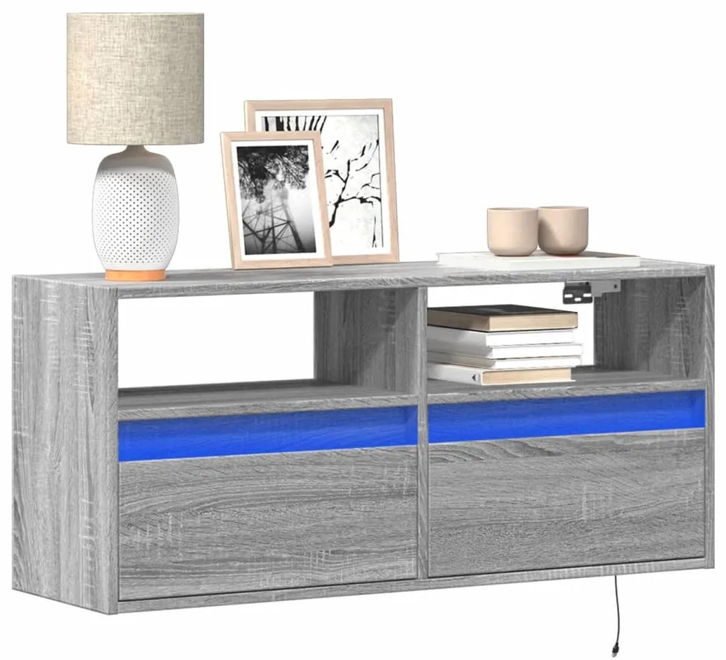 Mobile Tv A Parete Con Luci Led Grigio Sonoma 100x31x45 Cm /