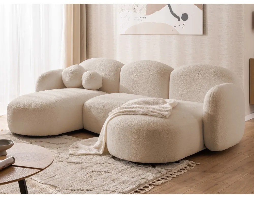 Divano angolare marrone chiaro (a U) con rivestimento in bouclé Orbit – Ropez