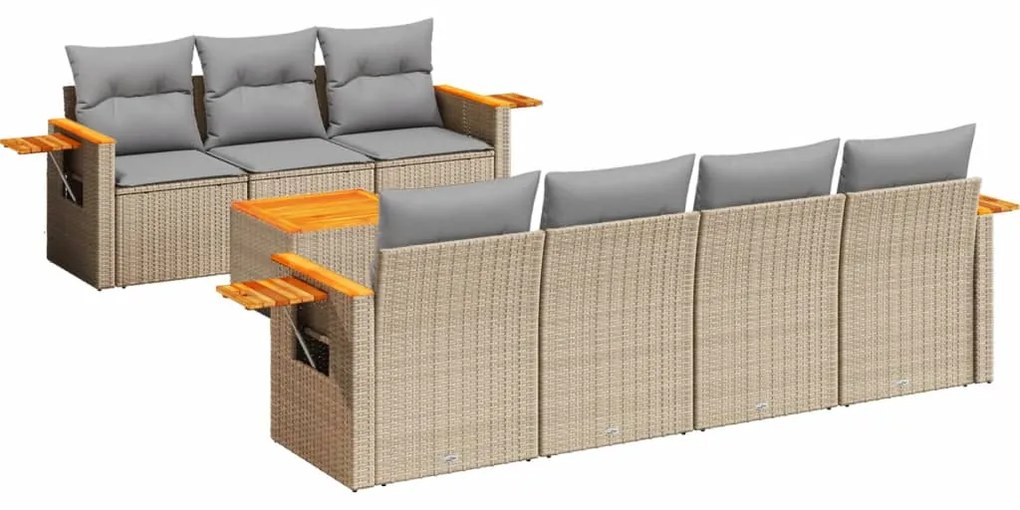 Set divano da giardino 8 pz con cuscini beige in polyrattan