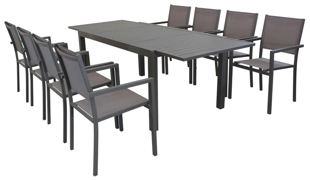 DEXTER - set tavolo in alluminio cm 160/240 x 90 x 75 h con 8 poltrone Venus