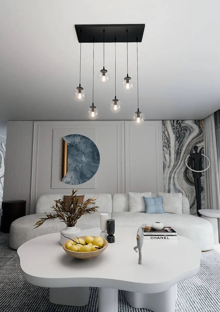 Lampadario a Sospensione in Acciaio e Vetro COSMO 6 Nero 6xE14