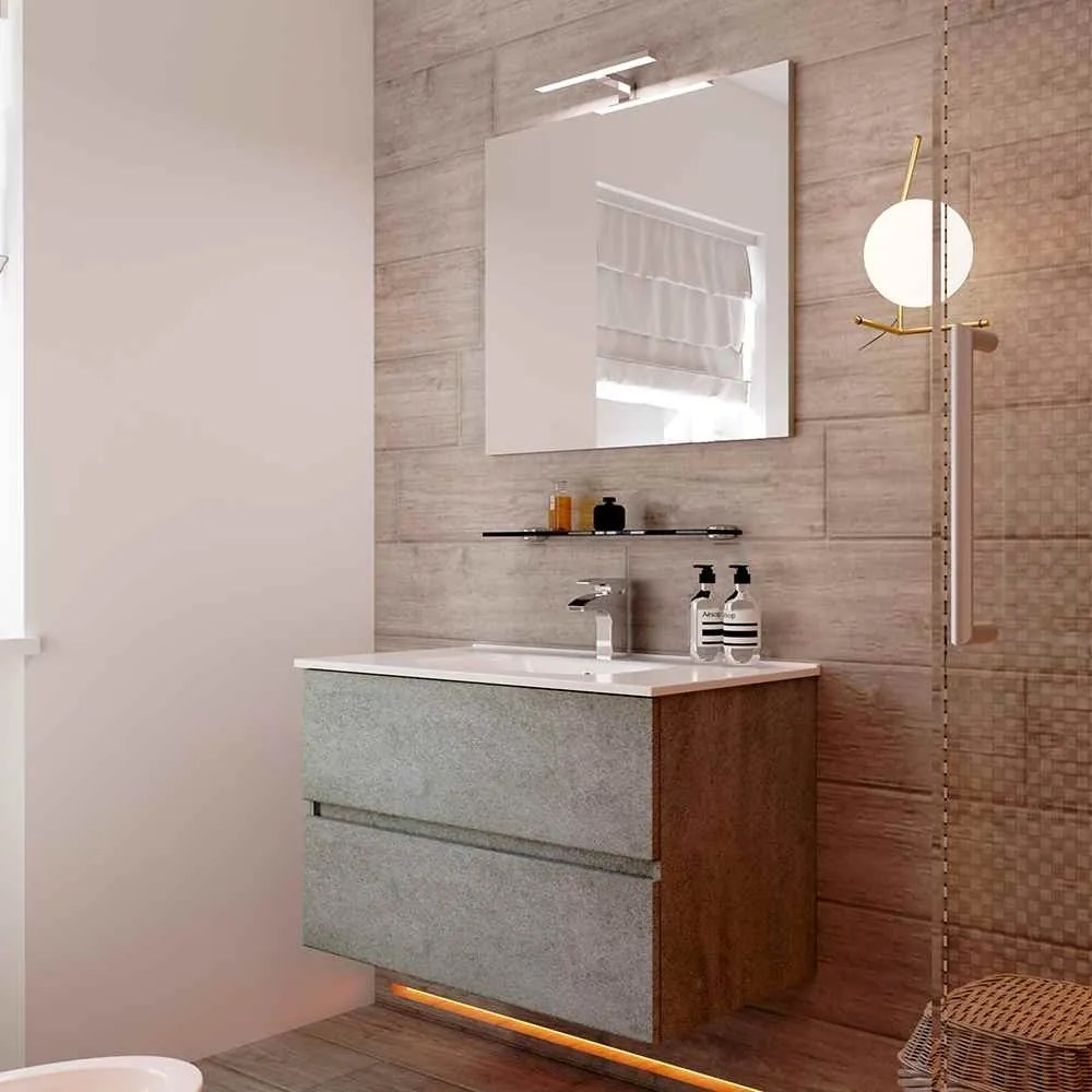 Mobile da bagno sospeso due cassetti cemento con specchio Roxy
