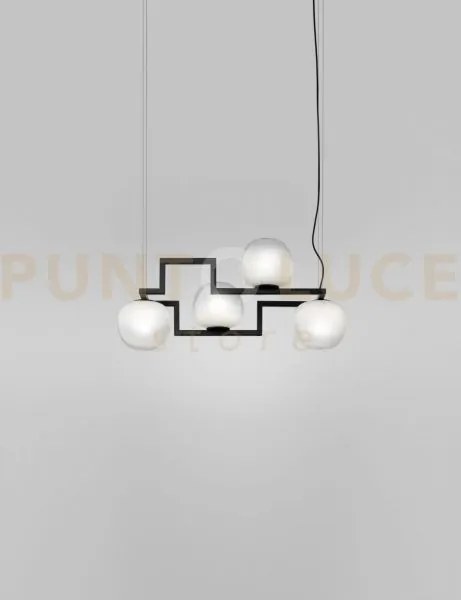 Globose sospensione 4 bianco sfumato nero opaco 4 luci attacco e14