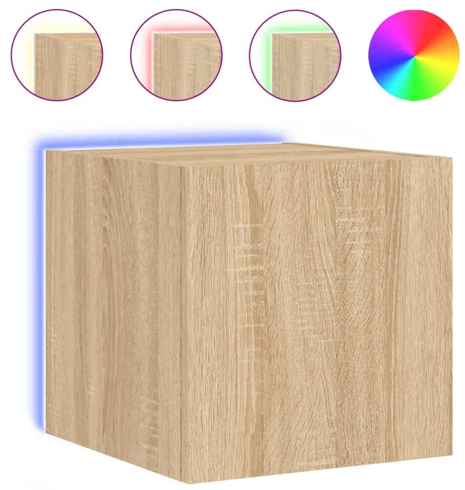 Mobile tv a parete con luci led rovere sonoma 30,5x35x80 cm