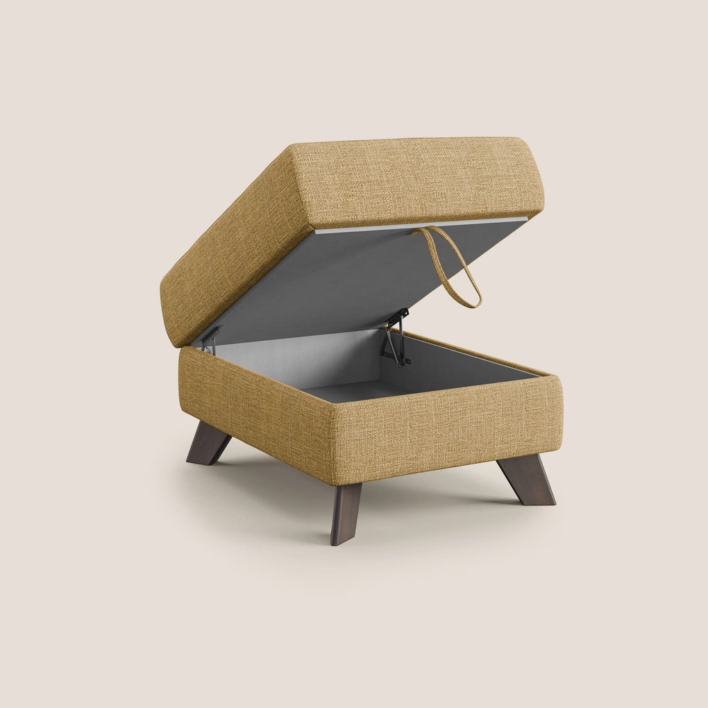 Moon Pouf contenitore e piedini alti in tessuto morbido ad intreccio soft-touch impermeabile T06 giallo
