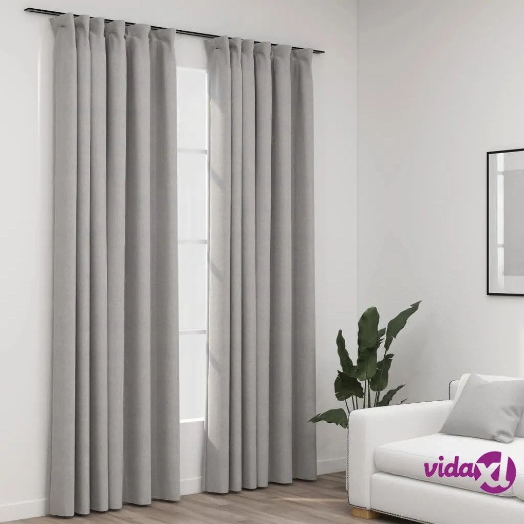 vidaXL Tende Oscuranti con Ganci Effetto Lino 2 pz Grigie 140x245 cm