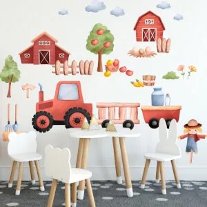 Carta adesiva per pareti - Atmosfera giocosa da fattoria per la stanza dei bambini | Inspio