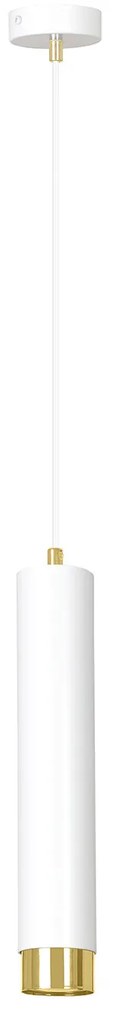 Sospensione 1 Luce Brunilde In Acciaio Bianco Con Tubolare In Bianco E Oro