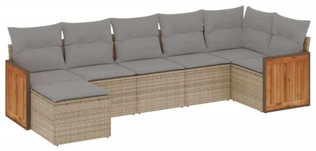 Set divani da giardino 7 pz con cuscini beige in polyrattan