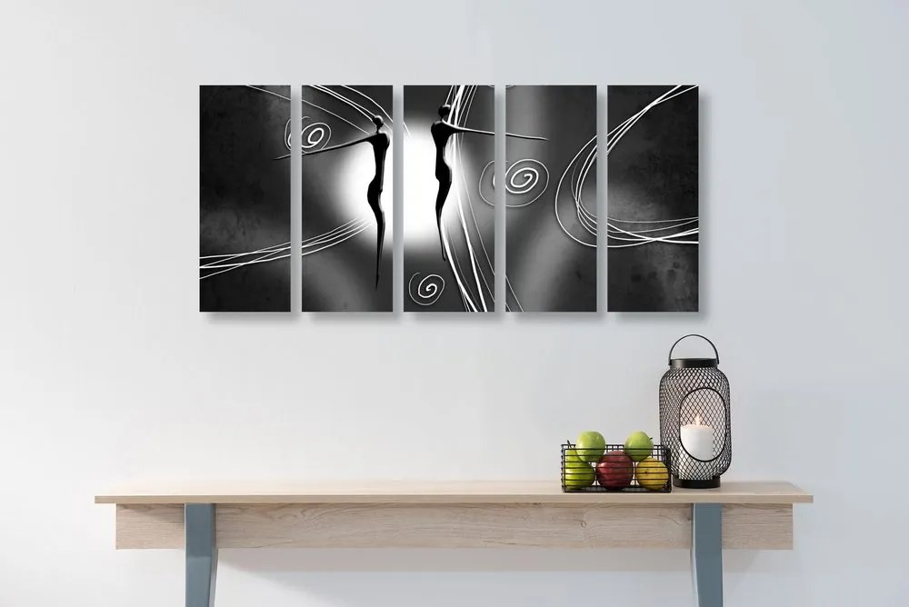 Quadri 5 pezzi – Amore etnico in bianco e nero
