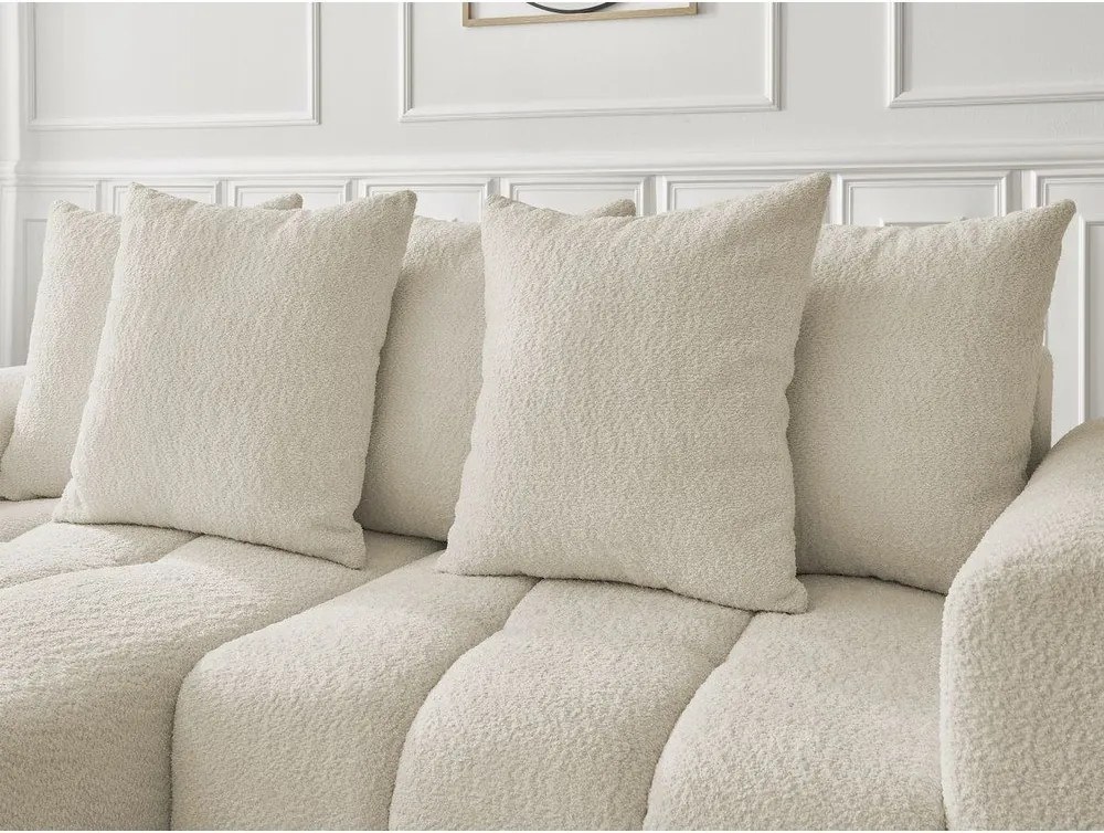 Divano angolare beige allungabile/con contenitore (con penisola a sinistra/con chaise lounge) con rivestimento in bouclé Roxelane – Bobochic Paris