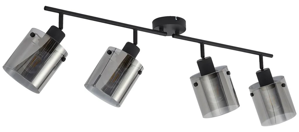 Faretto da soffitto di design nero con vetro fumé 4 luci - Domo