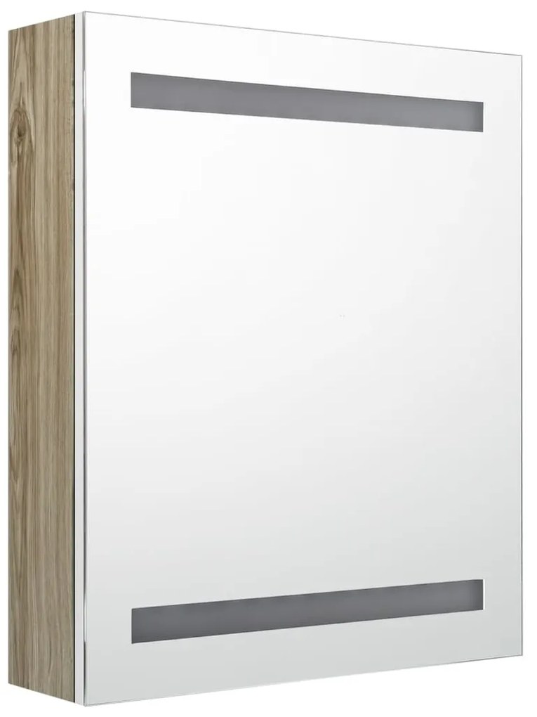 Armadietto bagno con specchio e led bianco e rovere 50x14x60 cm