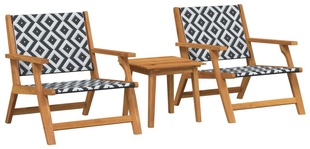 Set da giardino : 3 pezzi in legno massello di acacia, nero e bianco