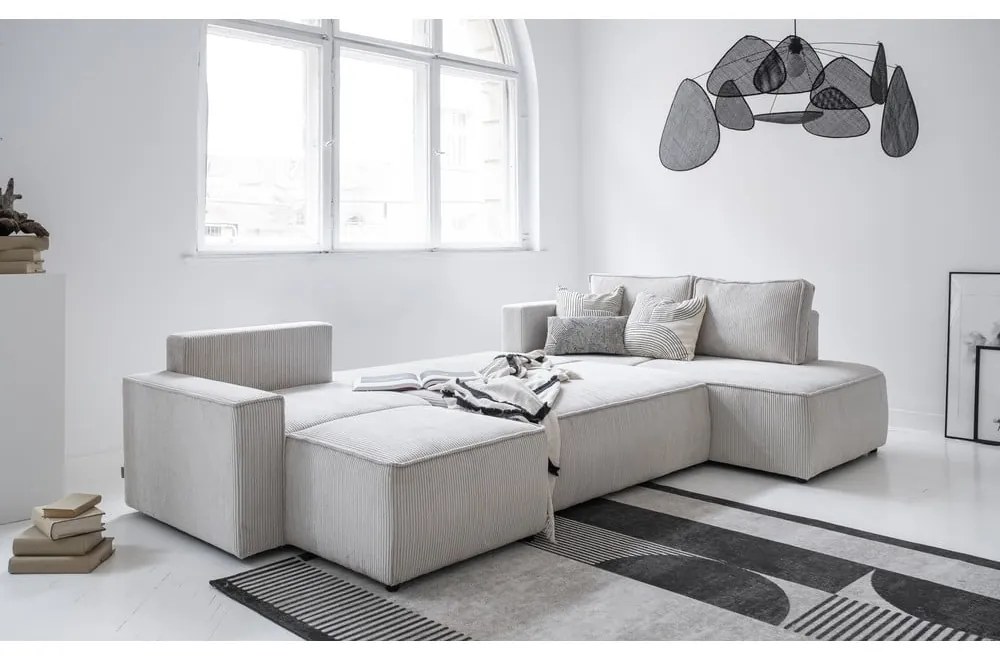 Divano letto angolare in velluto a coste bianco Brave Dave - Miuform