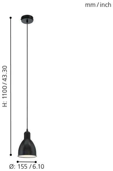 Eglo 49464 - Lampadario PRIDDY 1xE27/60W/230V