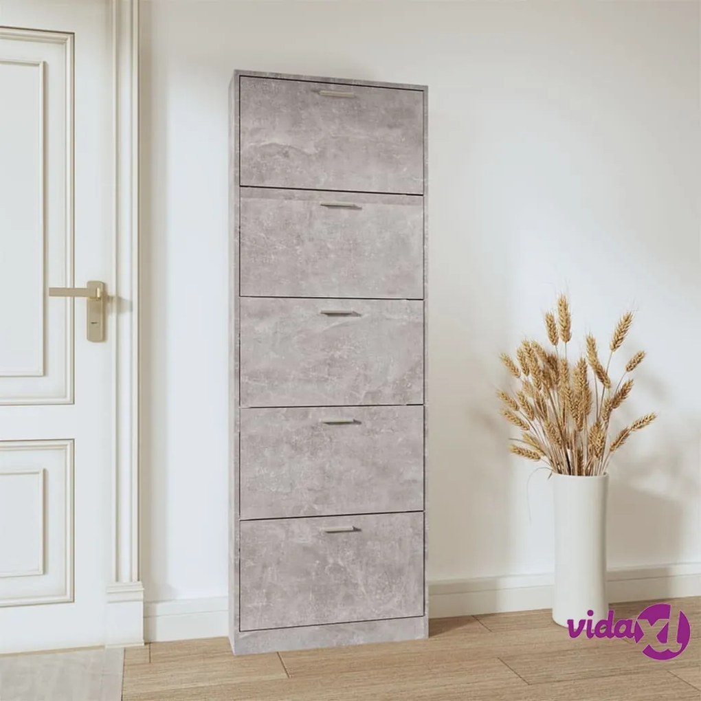 vidaXL Scarpiera Grigio Cemento 59x17x169 cm in Legno Multistrato