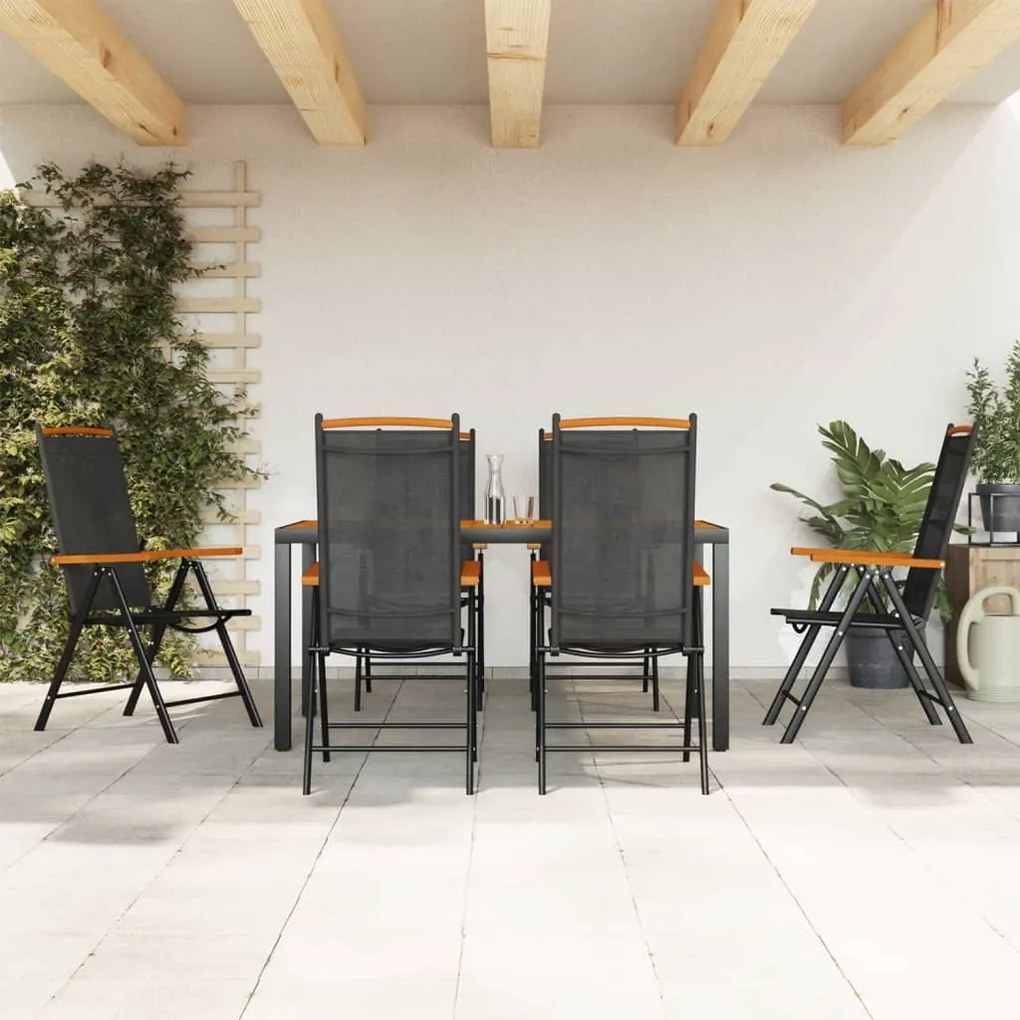 Set Da Pranzo Da Giardino 7 Pz Nero E Marrone İn Alluminio /