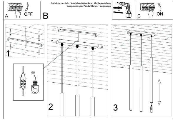 Sollux SL.1272 - Lampadario a sospensione con filo PASTELO 3xG9/8W/230V calcestruzzo