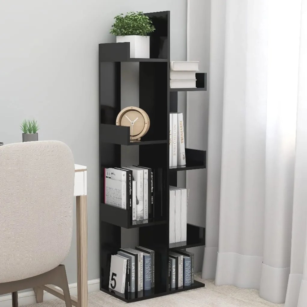 Libreria nera 48x25,5x140 cm in legno multistrato