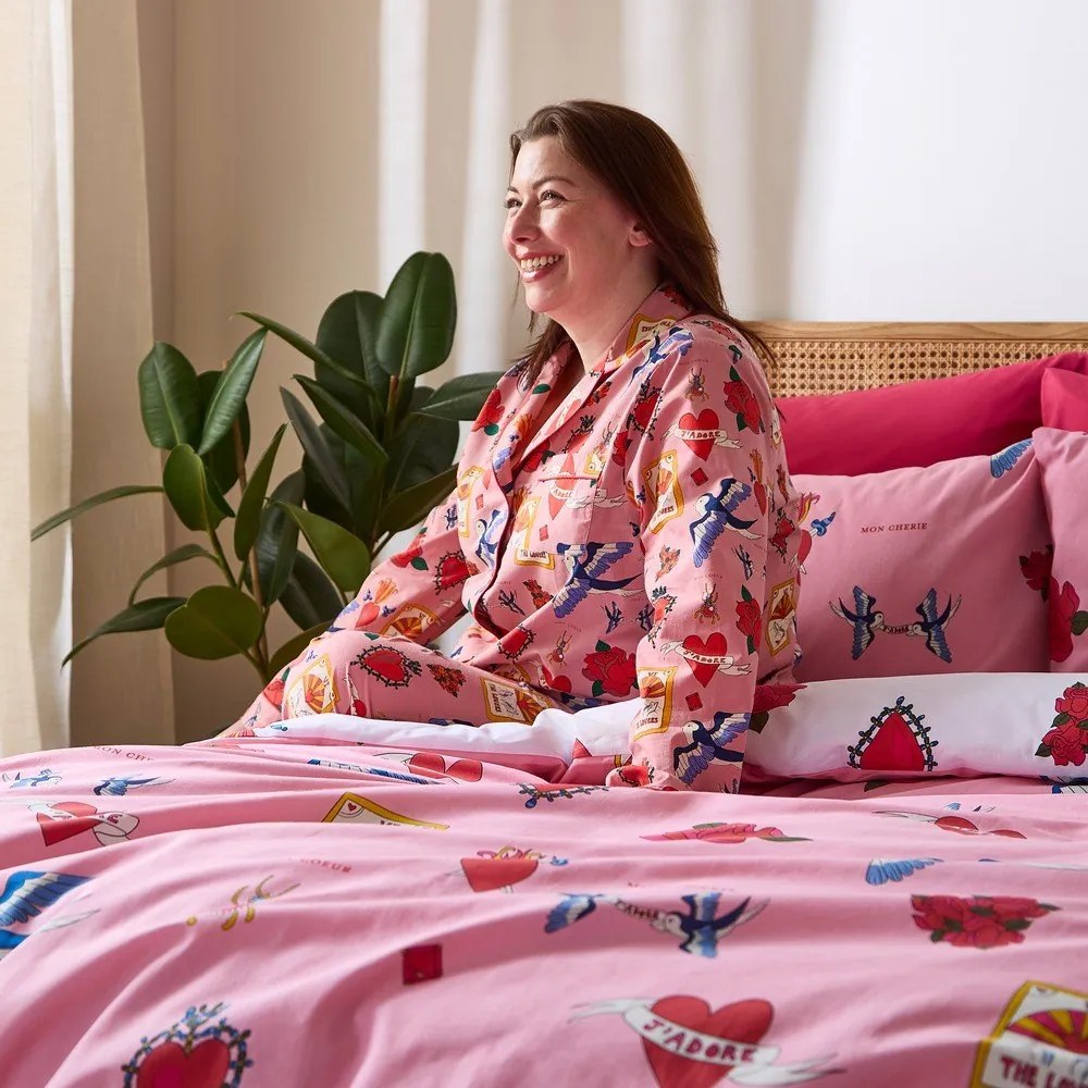 Set copripiumino e federa bianco e rosa in cotone per letto matrimoniale e per letto esteso 230x220 cm Mon Coeur – Their Nibs