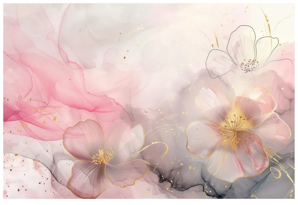 Carta da parati – Fiori eleganti con tocco rosa-oro