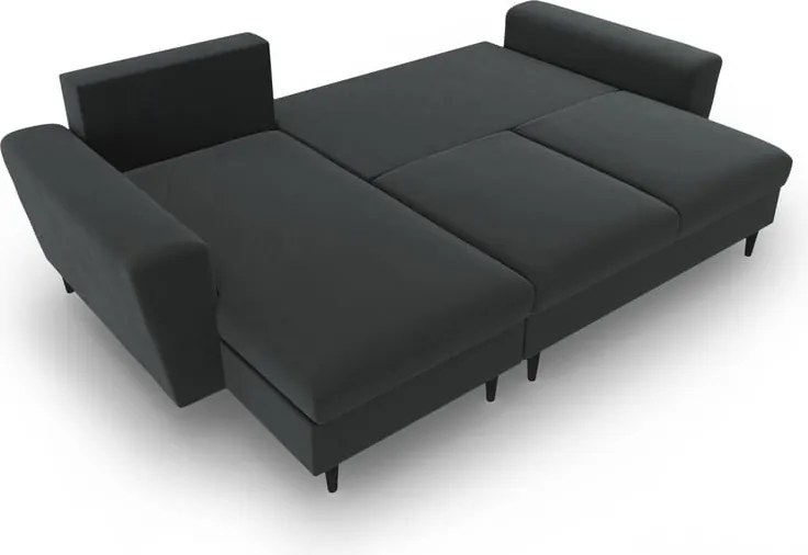 Divano angolare grigio scuro allungabile e con contenitore con rivestimento in velluto Kyoto – Cosmopolitan Design