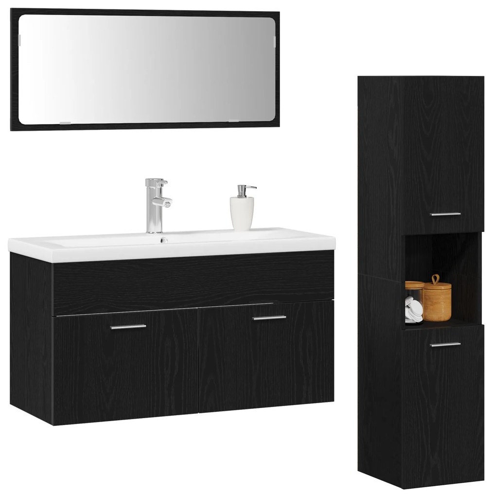 Set mobili bagno set 3 pezzi quercia nera legno ingegnerizzato