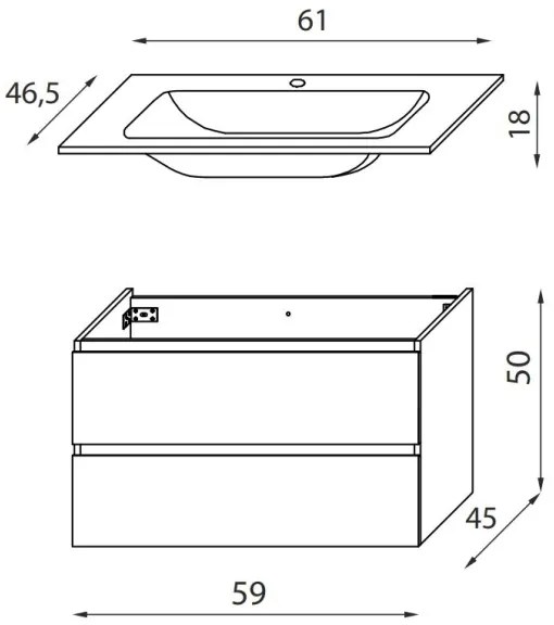 Mobile da bagno con lavabo CONOR 61 cm bianco/nero