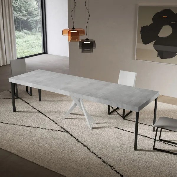 Consolle allungabile Libo Premium - Cemento gambe bianche 90x40/300 cm