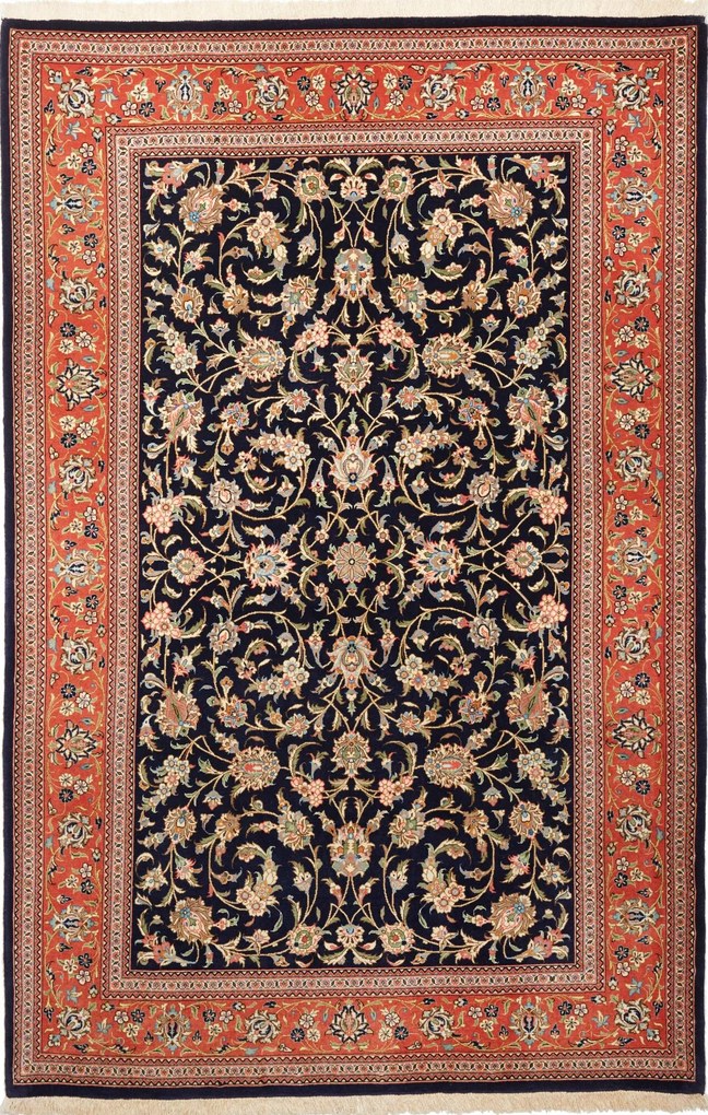 Isfahan Tappeto 200x130 Blu (Iran) Annodato A Mano