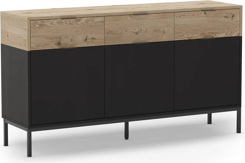 Cassettiera bassa in rovere decorata in nero e naturale 150x80 cm Marion - Marckeric