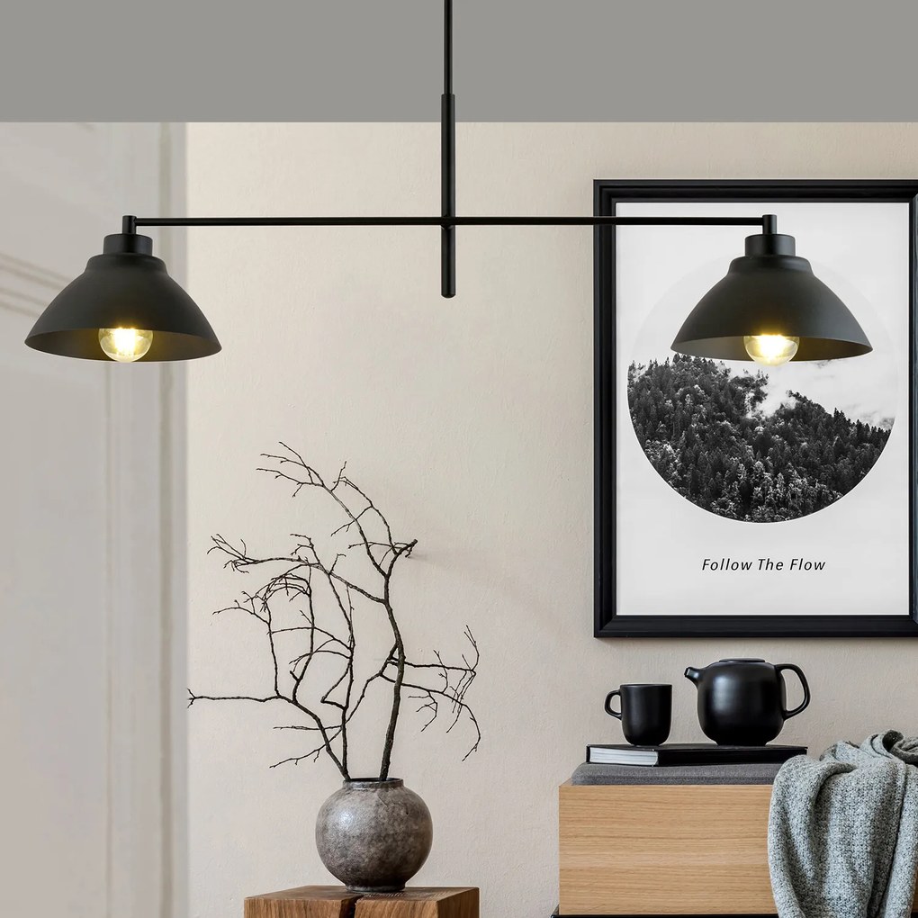 Lampadario Minimal Castore Acciaio Nero 2 Luci E27 Ip20