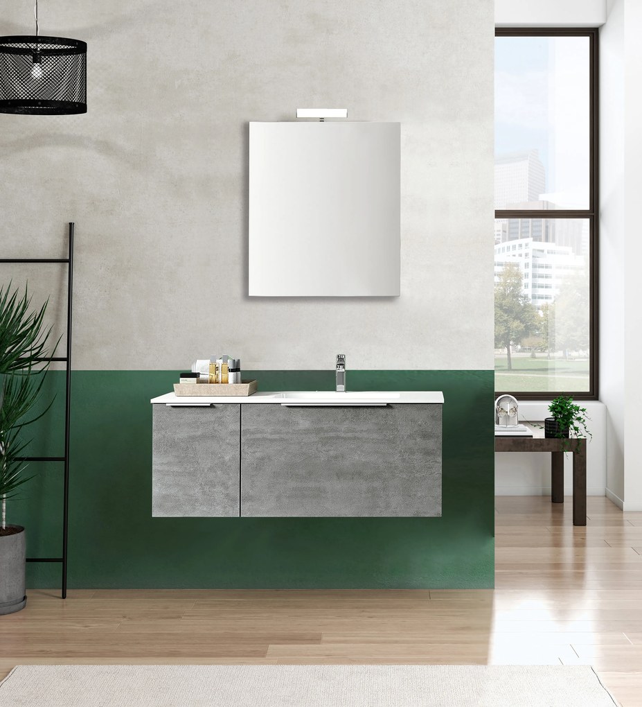 Mobile sottolavabo e lavabo Portaland per vasca a destra cemento L 91 cm