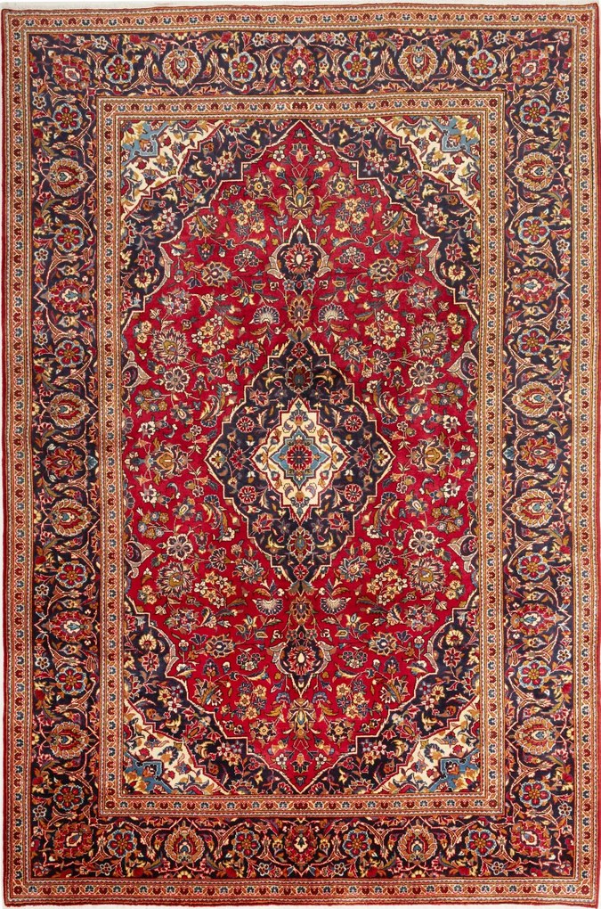 Kashan Tappeto 300x200 Blu (Iran) Annodato A Mano