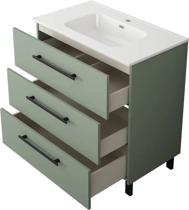 Base Remix 3 cassetti, L80 X P45 X H57.7 cm verde mela, con piedini