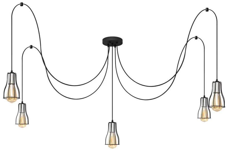 Lampadario a sospensione con filo TUBE 5xE27/15W/230V ragno nero/cromo