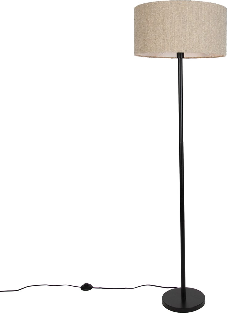 Lampada da terra moderna nera con paralume bouclé beige 50cm - Simplo